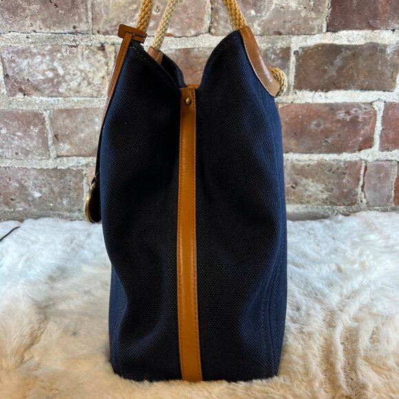 Michael Kors Isla Ring Canvas Shoulder Tote Bag Admiral Blue Purse - Picture 4 of 11